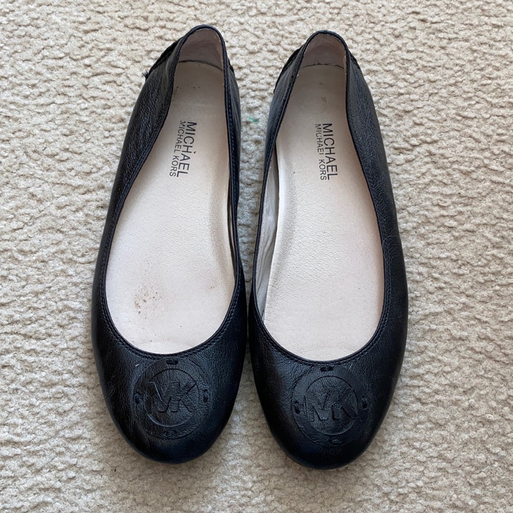 Michael Kors black leather flats, lightly worn